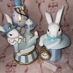 Bella Luxx Blue and White Rabbit Figurines with Gold Accents